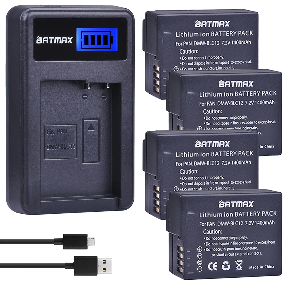 Batmax 4 шт. DMW-BLC12 DMW-BLC12E BLC12 аккумулятор + ЖК-зарядное устройство USB для Panasonic DMW-BLC12PP FZ200