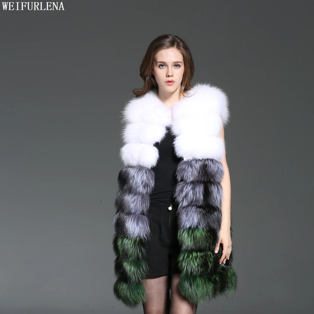Зимнее Новое поступление жилет из натурального Лисьего меха 90 см Длинное