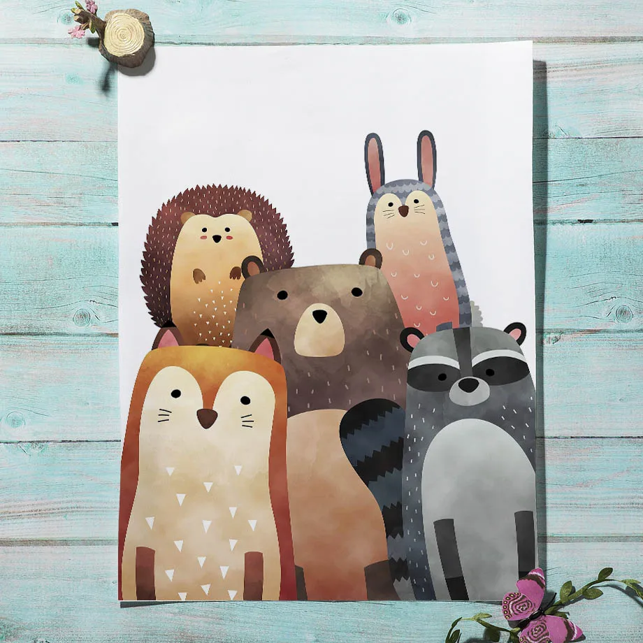 Лиса сова Лось кролика енота скандинавские плакаты и принты настенная живопись