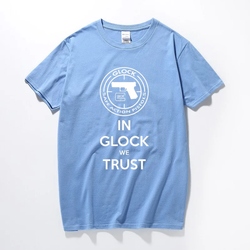 Летняя футболка Camisetas Hombre футболка Glock Handgun логотип США хлопковая футболка с короткими рукавами Топы модная футболка homme - Цвет: Небесно-голубой