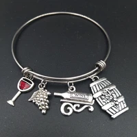 stainless steel expandable wire bangle red wine glass charm bracelet diy jewelry gift for wine lover wholesale bulk price