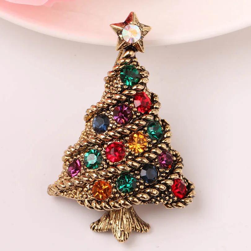 Прекрасный Рождество дерево брошь Винтаж изделия австрийский хрусталь Шпильки