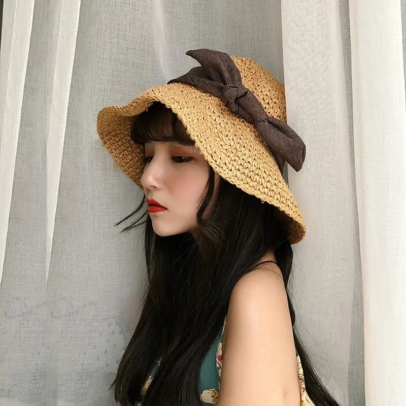 Многоцветная соломенная рафия ручной работы Солнцезащитная шляпа козырек