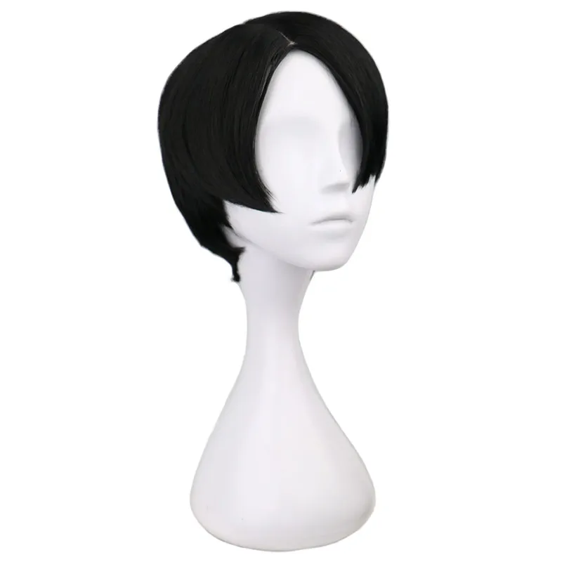 

QQXCAIW Short Straight Cosplay Levi / Rivaille Black 30 Cm Synthetic Hair Wigs