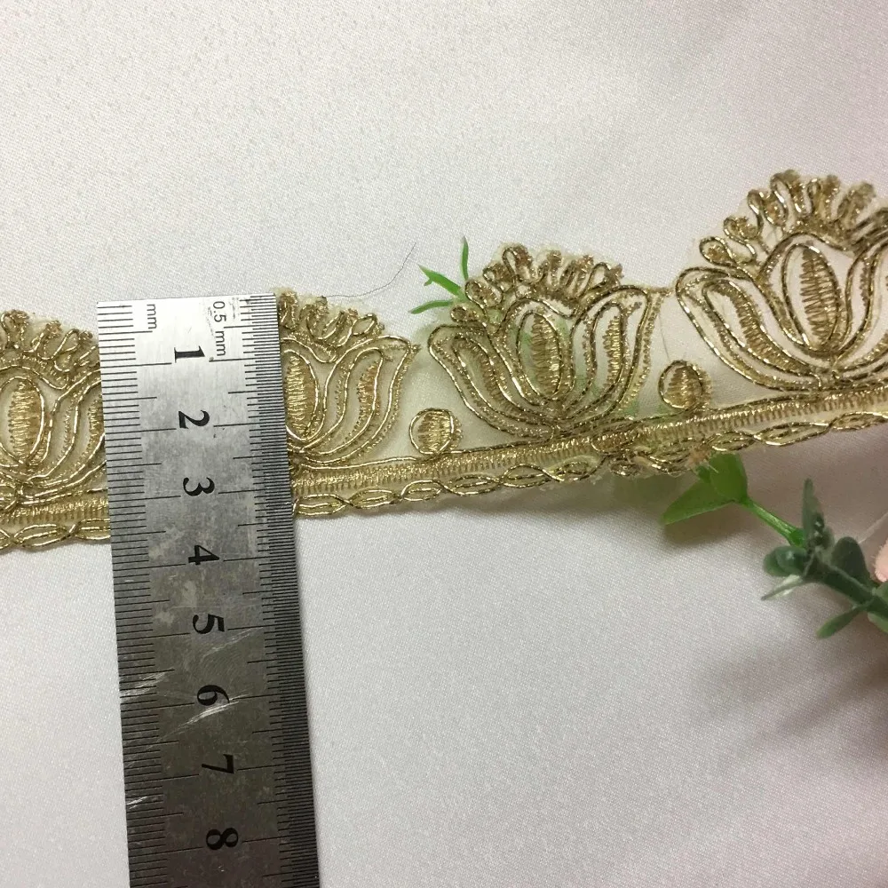 5 ярдов винтажная золотая металлическая Свадебная кружевная кромка с вышивкой
