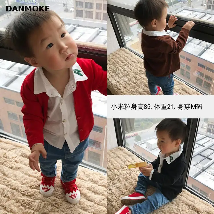 Danmoke/осенний свитер для маленьких девочек, Повседневный хлопковый кардиган для маленьких девочек и мальчиков, однотонный Детский свитер с длинными рукавами и круглым вырезом, пальто