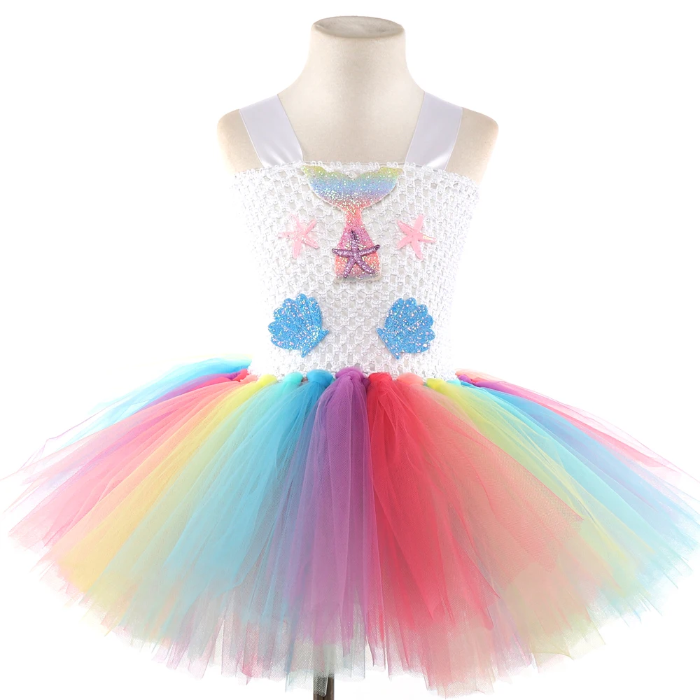 Girls Mermaid Flowers Tutu Dress With Headband Cotton Lining Matching Hair Hoop Set for Kids Birthday Theme Party | Тематическая