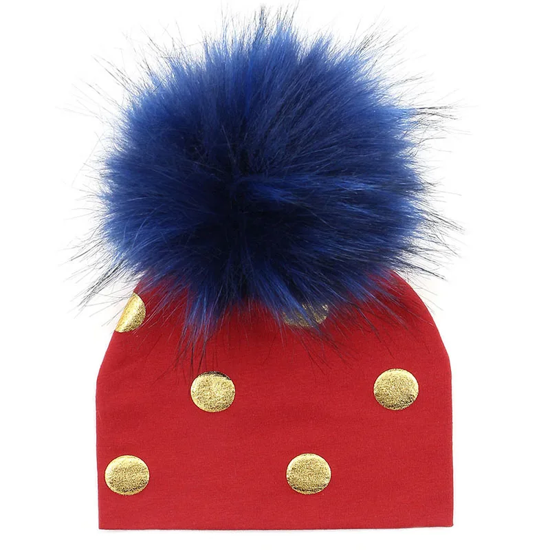 GZHilovingL Brand Newborn Kids Baby Boys Girls Warm Winter Spotted Cotton Beanie Fur Pom Pom Bobble Hat Cap Winter Warm Hat