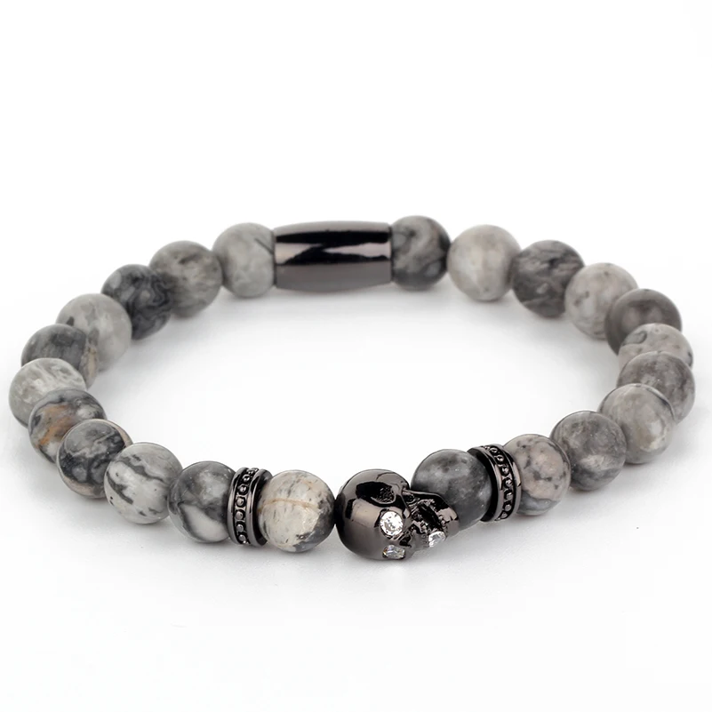Skull Beads Bracelet New Women Charm Bracelets &amp Bangles Men Jewelry Gift Inlay Zircon White Gray Stone Pulseras BR058 | Украшения и