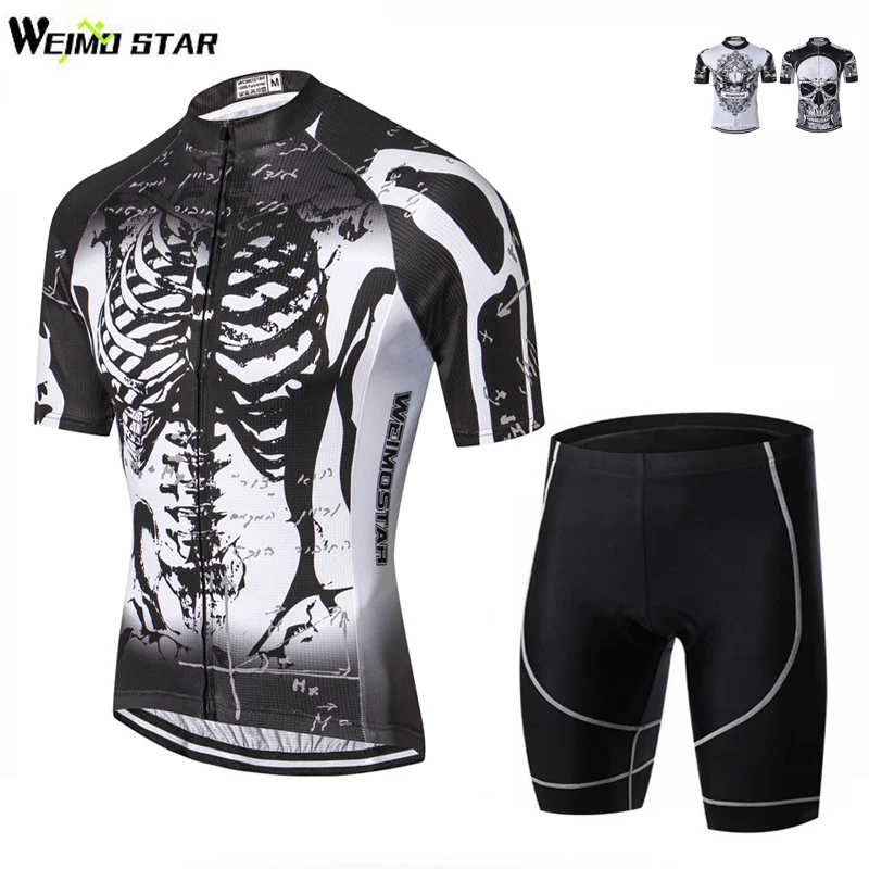

Men Cycling Jersey Set Black Skull Ropa Ciclismo Bicycle Cycling Clothing Breathable Quick Dry MTB Bike Jersey Bib Shorts