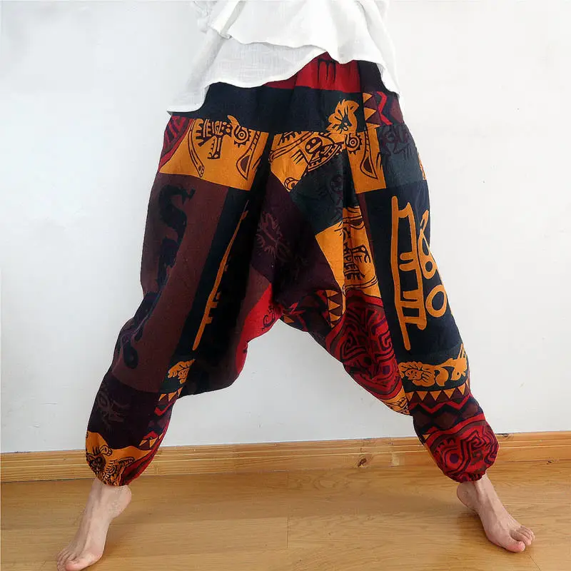 Шаровары в стиле хиппи для мужчин и женщин мешковатые брюки султанки бохо