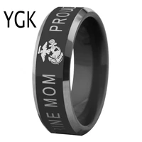 ygk jewelry proud marine mom design black with shiny bevel tungsten ring classic mens wedding engagement anniversary gift ring
