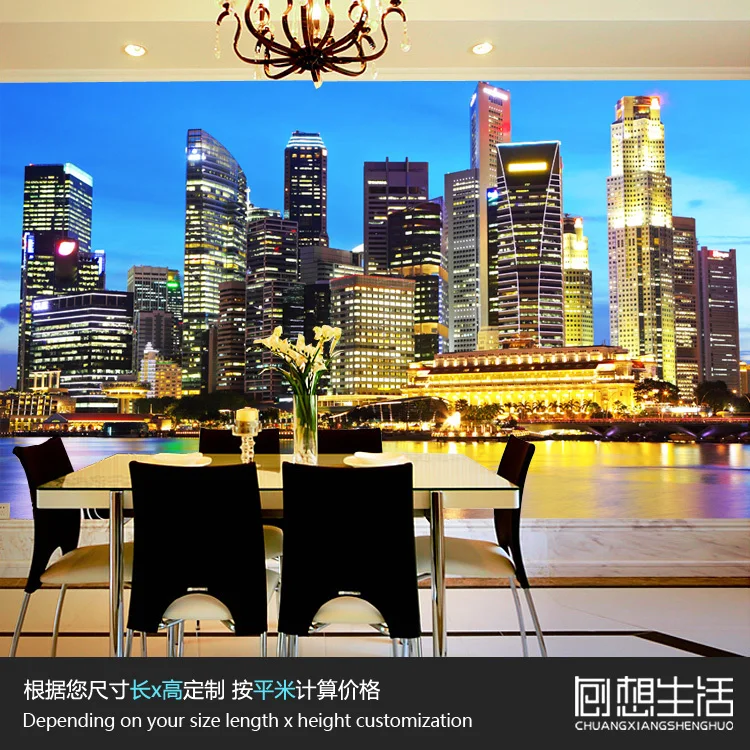 Mural Singapore night / large murals bedroom porch corridor TV background wall paper top custom 3D wallpaper |