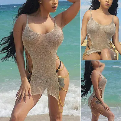 ITFABS летнее женское пляжное платье без спинки сексуальное Золотое ажурное бикини