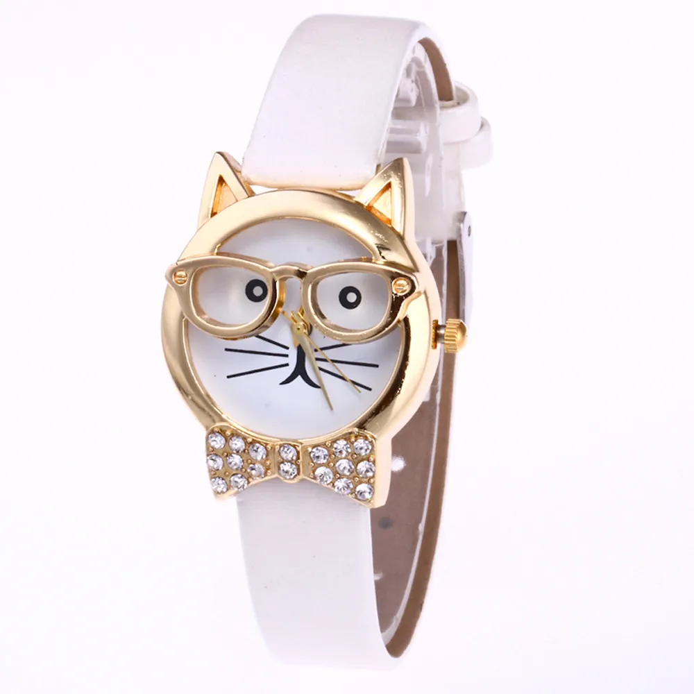 

Cute glasses cat women's watch Woman's Watch gift Kol Saati dames horloges analog quartz dial ladies watch casual fashion Fi