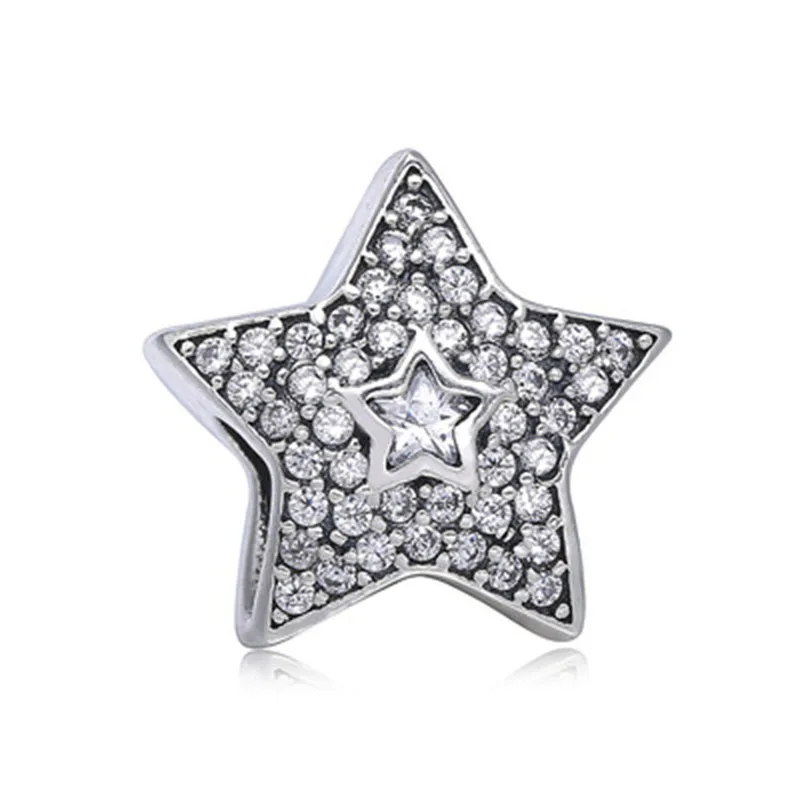 

100% Оригинальные бриллиантовые серебряные бусины со звездой подходят для оригинального браслета PAN Charm Аутентичные ювелирные изделия в пода...