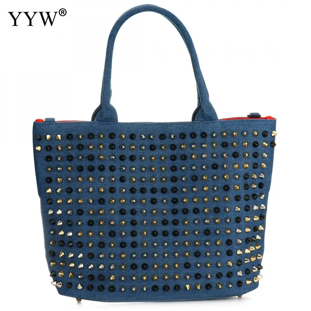 blue Хозяйственная сумка камуфляжная панк с заклепками Холщовая Сумка модная женская Большая вместительная сумка сумки синие женские сумки через плечо - Цвет: blue