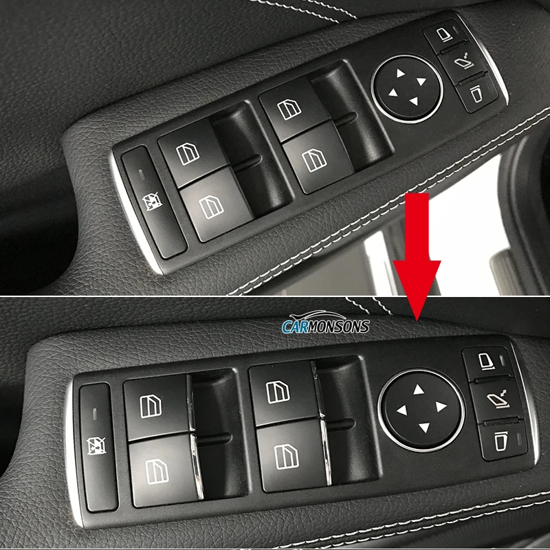Наклейки на кнопки подъема двери Mercedes Benz A B CLA GLA Class W176 W246 C117 X156 хромированная