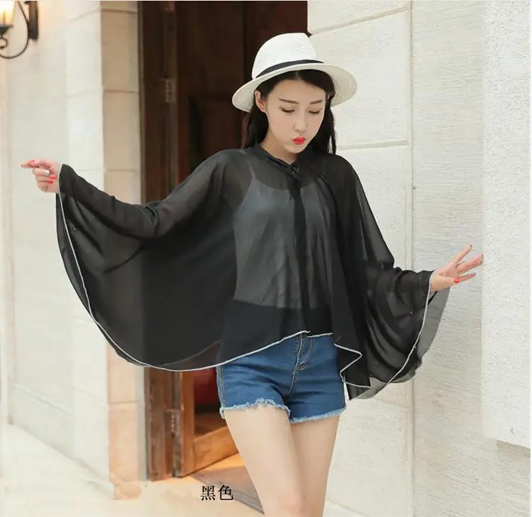 2021 Summer Women Sun Protection Clothing Solid Color Chiffon UV SunScreen Sun Protection Shawl Female