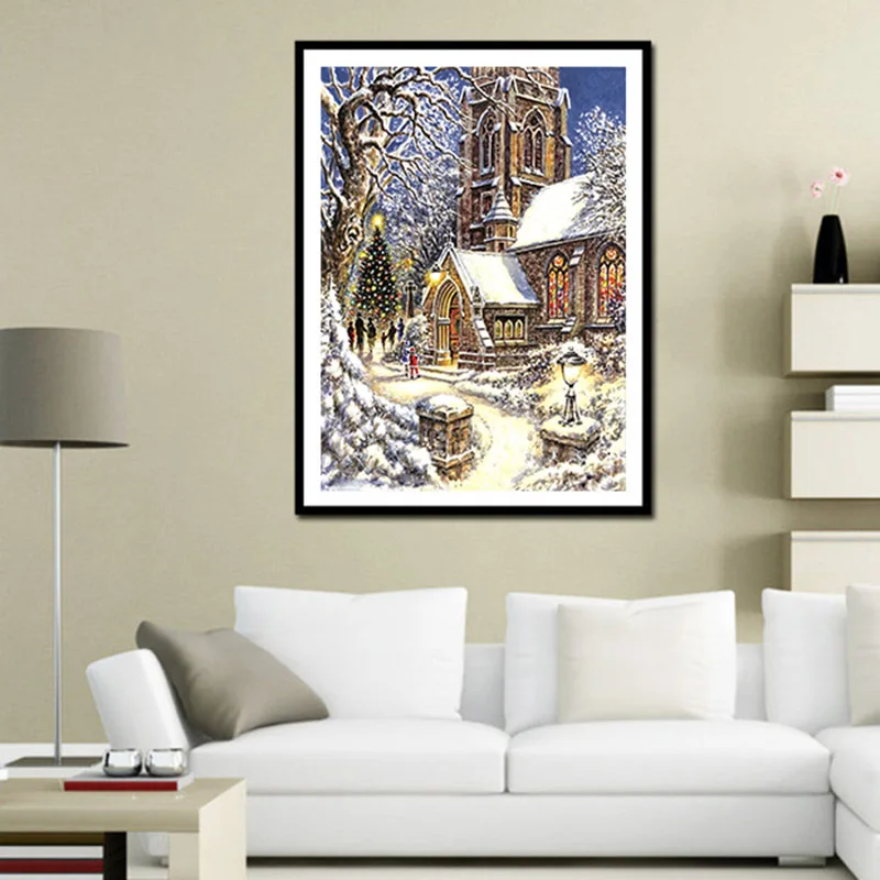 DIY Diamond Embroidery Church In A Town Cross Stitch 5D mosaic diamond painting rhinestones Christmas gift KBL |