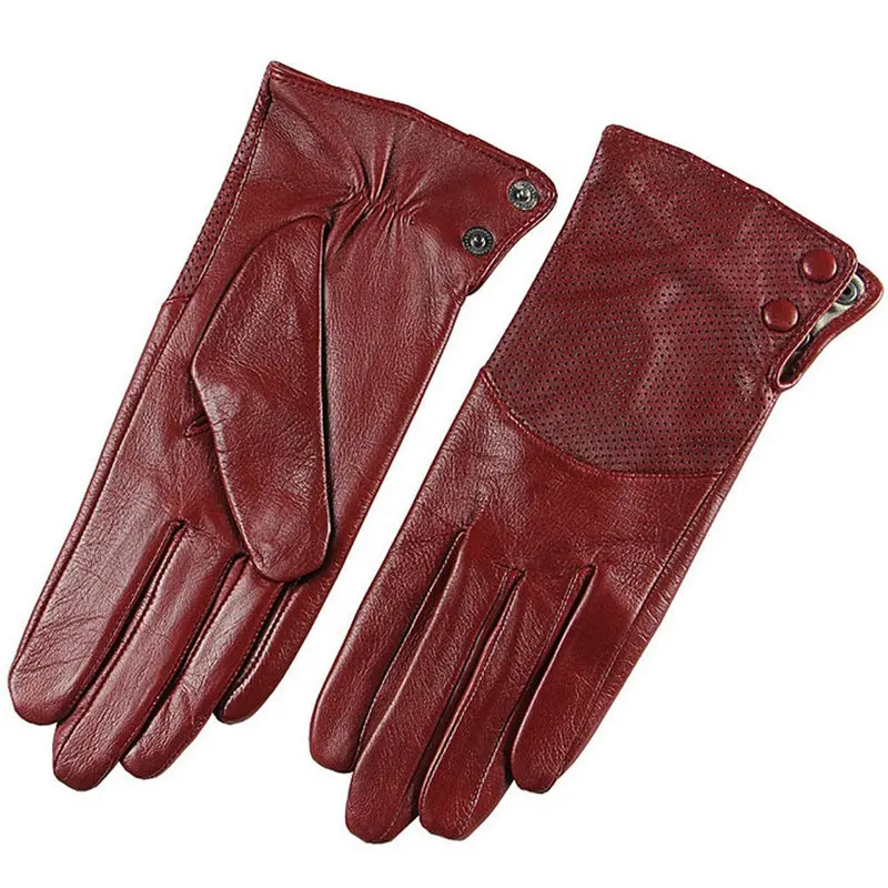 dark red Мода, специальное предложение, женские перчатки из натуральной кожи, одноцветные, на запястье, с пуговицами, женские перчатки из овчины для вождения, L090NN - Цвет: dark red