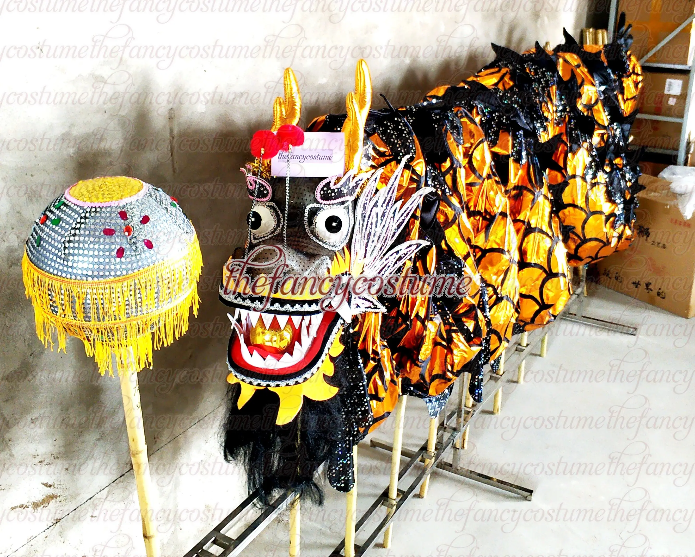 

18m 10adult dragon prop prop Chinese Black gold DRAGON DANCE ORIGINAL Dragon Chinese Folk Festival Costume stage prop