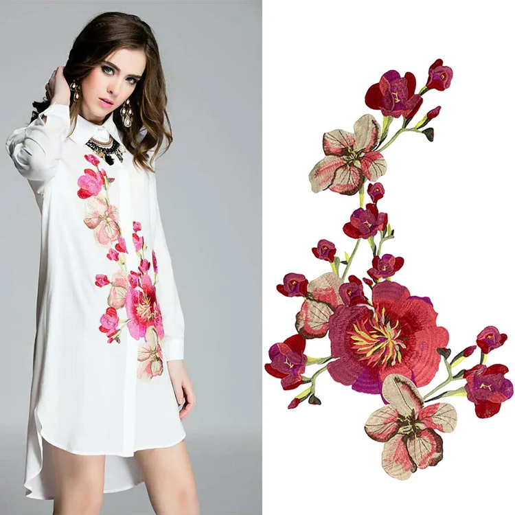 Большая Цветочная вышивка аппликация нашивки Пришивные пакеты кружевная ткань