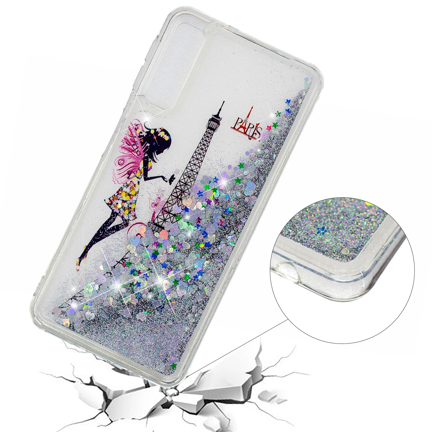 A50 Case on For Samsung Galaxy A10 A20 A30 Cartoon Tower Girl Glitter Liquid Phone for A70 Cover Coque |