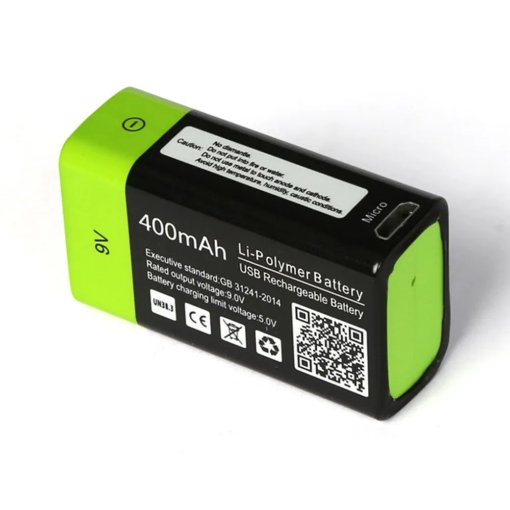 ZNTER ультра эффективный 9V 400mAh USB Перезаряжаемый литий полимерный аккумулятор для RC