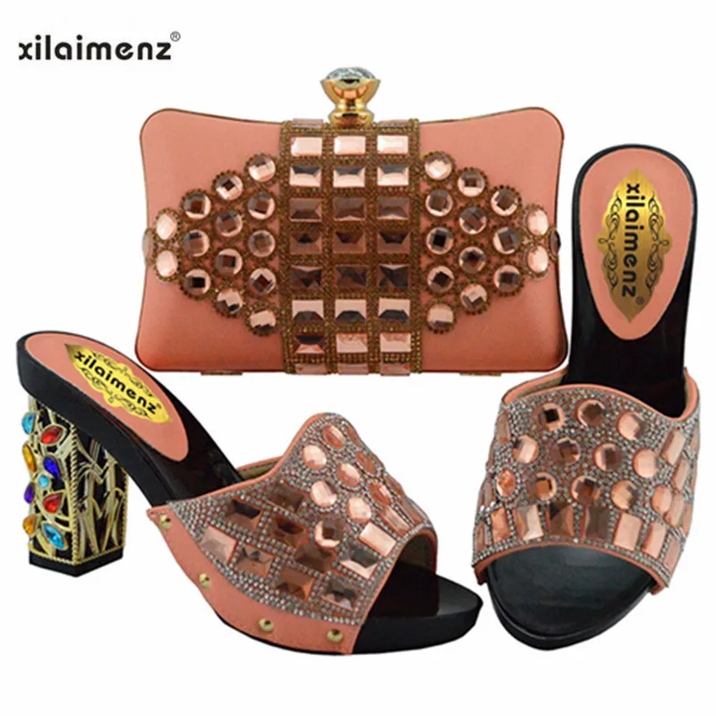 

Leisure Style Fashion Rhinestone Woman Shoes And Matching Bag Set African Style Pumps Shoes And Bag Set For Party Wedding
