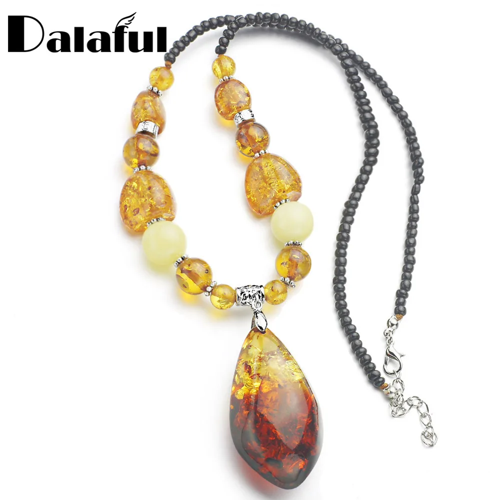 

Amazing Tear Drop Baltic Created Beads Chain Bib Pendant Necklace For Women's Girls Statement L61101