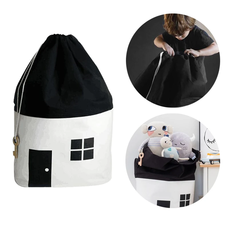 Room Decoration Large Capacity Cute House Storage Bag Children Kids Toy Baby Cotton Canvas Toys Beam Port Pouch Home Decor