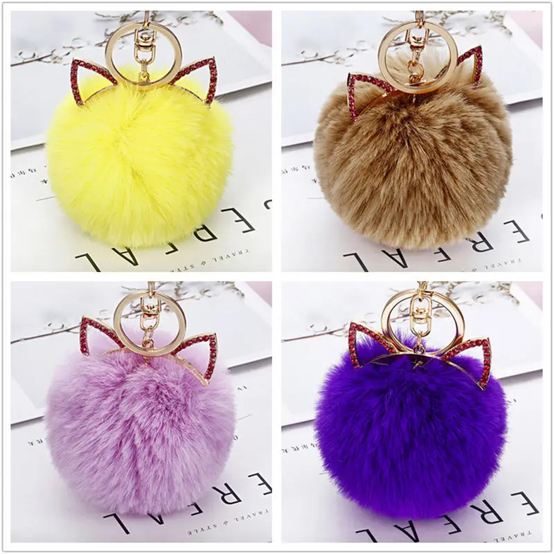 

10 шт./лот, милый кот, плюшевый шарик для волос, брелок, игрушка, милые кошачьи уши, сумка, подвеска, кольцо для ключей, кукла, Автомобильные укр...