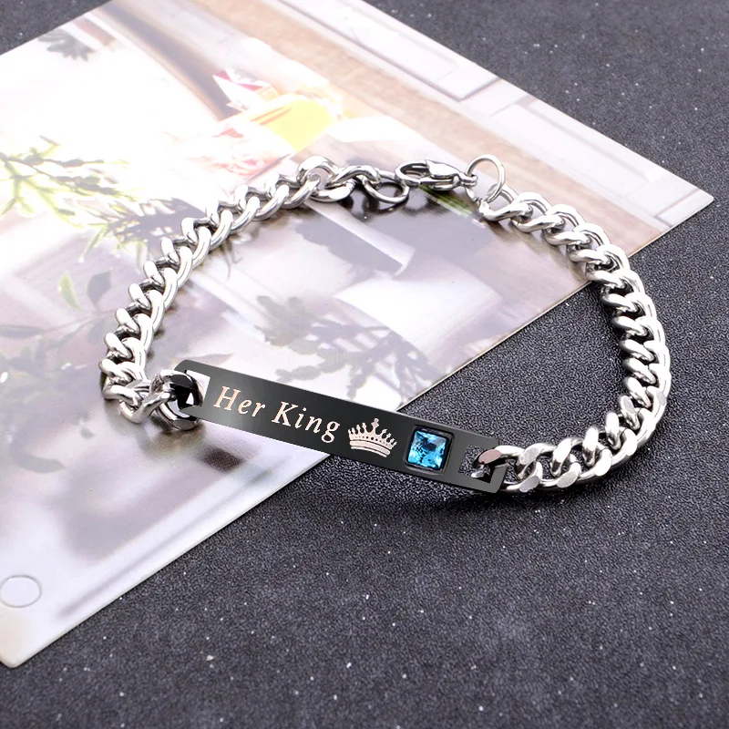 PU Leather 2pcs/pair His Queen Her King Colorful Women's Males Chain Crystal Couple Bracelet &amp Bangle for Men Femmo | Украшения и