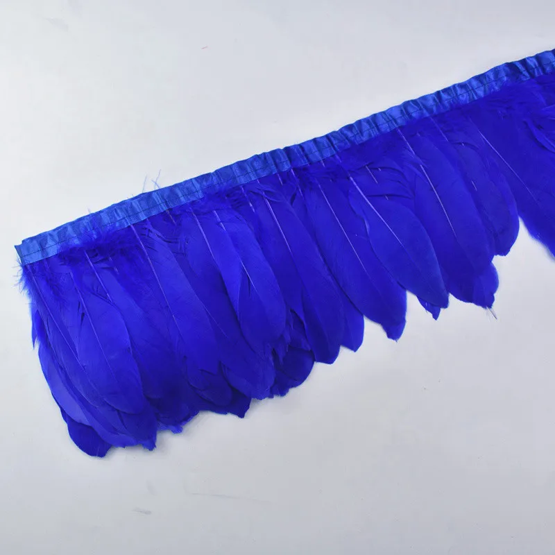 Royal blue Гусиное перо планки 2 м/лот окрашенные настоящие гуси перо ленты с бахромой для платья юбка Ткань Пояс декоративная одежда - Цвет: Royal blue
