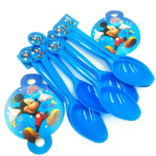 spoons 10pcs Микки Маус тема Дети с днем рождения украшение тарелка чашка соломенные салфетки Лут сумки одноразовые столовые приборы вечерние принадлежности - Цвет: spoons 10pcs