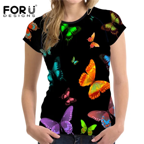 H2767BV FORUDESIGNS/Новинка, принт бабочки, женская футболка с коротким рукавом, женские мягкие удобные футболки, модная футболка, Camisetas - Цвет: H2767BV