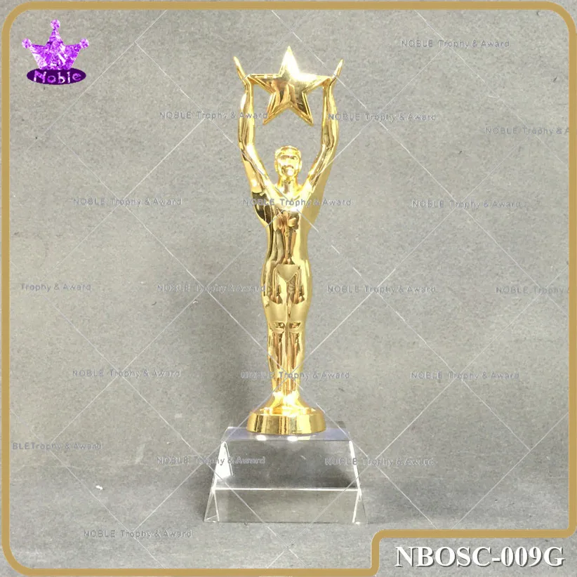 Noble Gold Silver Bronze Metal Oscar Statuette On Clear Crystal Base |