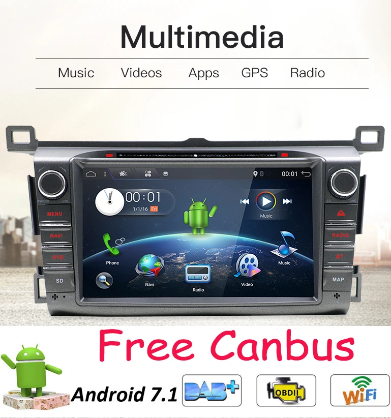 Новинка! 1024*600 HD Экран Quad core 2Din Android 7 1 автомобильный DVD для Toyota RAV4 2013-2015 Аудио Видео