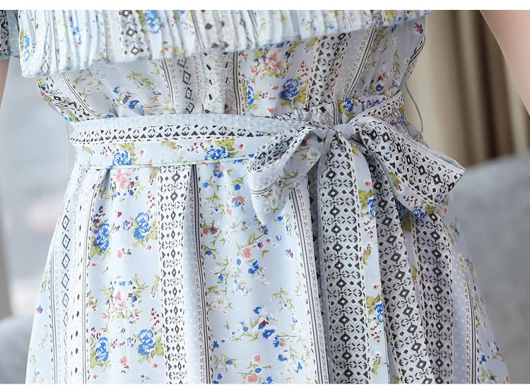 Jielur Vestidos De Festa шифоновое платье с цветочным принтом и поясом в Корейском стиле женское летнее винтажное модное ЦЕЛЬНОКРОЙНОЕ ПЛАТЬЕ С Подкладкой Vestido Femme