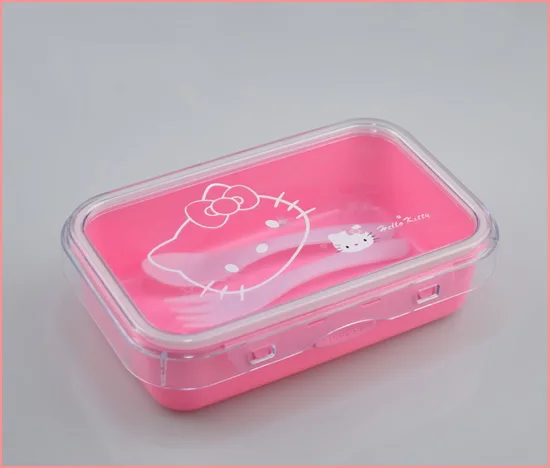 Free shipping Wholesale cartoon lunch boxes sets 6 sets/lot Hello kitty bento box with Spoon Fork Microwave heating | Дом и сад