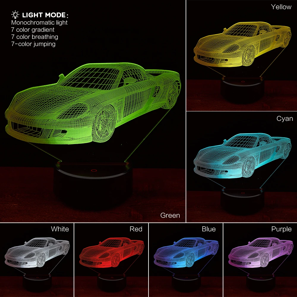 Новый спортивный автомобиль 3D светодиодный ночник 7 цветов USB голограмма