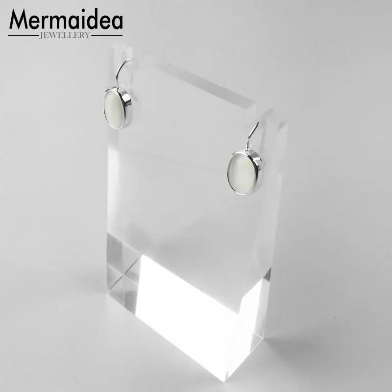 Серьги-подвески с белым овальным опалом и лебедем модные ювелирные изделия