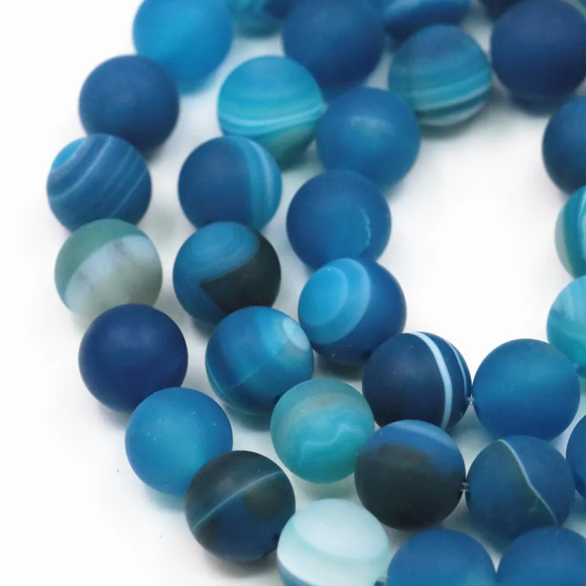

2PCS 6mm 8mm Round Natural Stone Frosted Onyx Vein Agates Wholesale Loose Beads Blue Carnelian Jewelry Making Craft 15inch B384