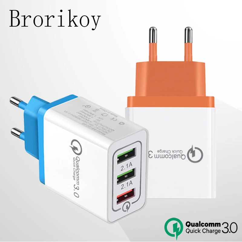 

QC3.0 Quick Charger Travel 3 Ports USB Wall Charger EU Plug for iPhone X Samsung S8 S9 Note 8 Phone Fast Charging Adapter