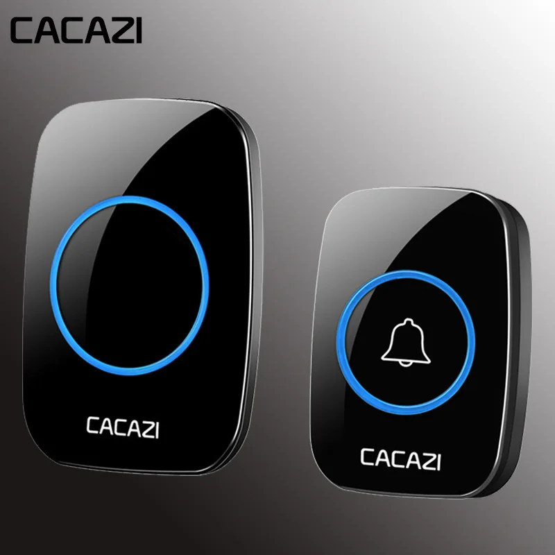 CACAZI AC 100-240 в дверной звонок Водонепроницаемый 300 м Рабочий диапазон беспроводной дверной звонок 1 передатчик+ 2 приемника 38 кольцевых мелодий дверной Звонок - Цвет: black1x1