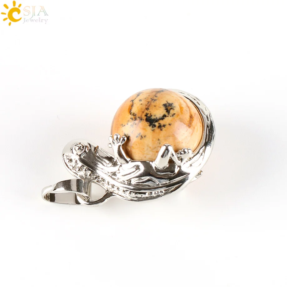 Picture Jasper CSJA мужские ювелирные изделия Ящерица Геккон ожерелья в виде животных подвески из натурального камня бисером круглый шар опал лазурит женские ювелирные изделия E286 - Окраска металла: Picture Jasper