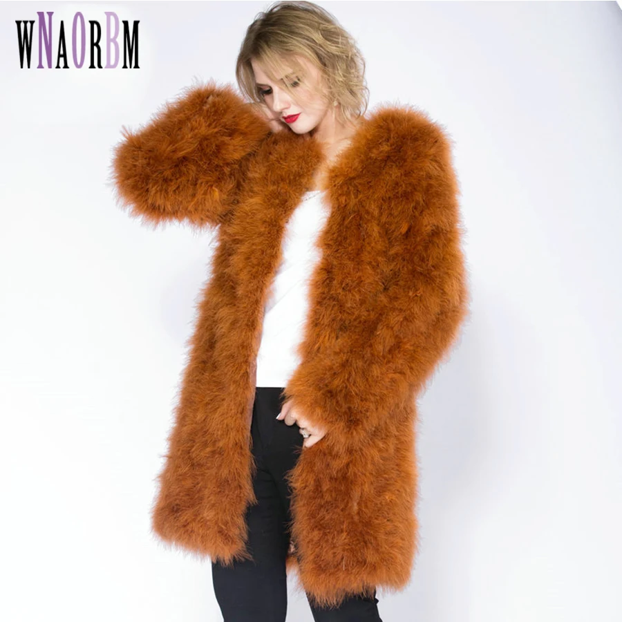 90cm Hot Sale Ostrich Wool Fur Plus Size Women Coat Feather Fur Women Winter Jackets and Coats Casaco De Pele