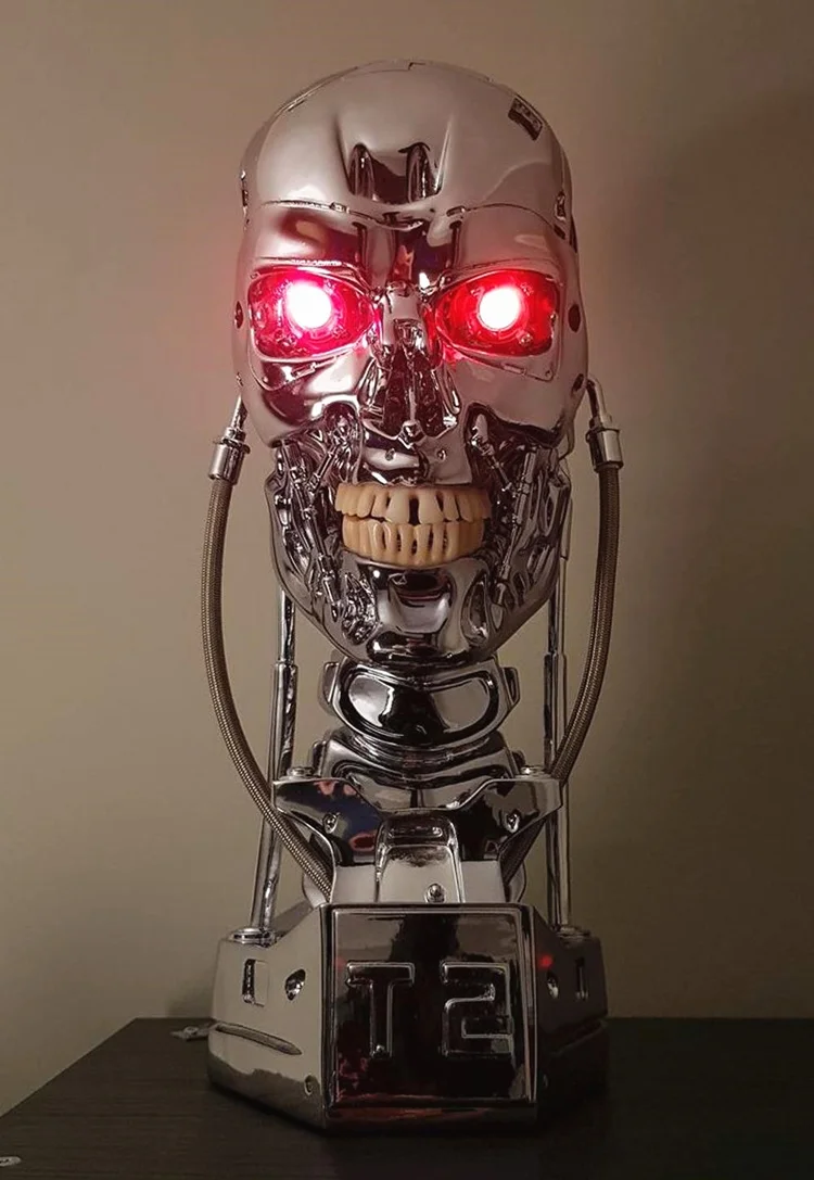 [TOP] Реплика смолы Терминатор T800 1:1 масштаб череп эндоскелетон Размер подъема бюст фигура светильник светодиодный глаз T-800 Т2 Статуя Модель