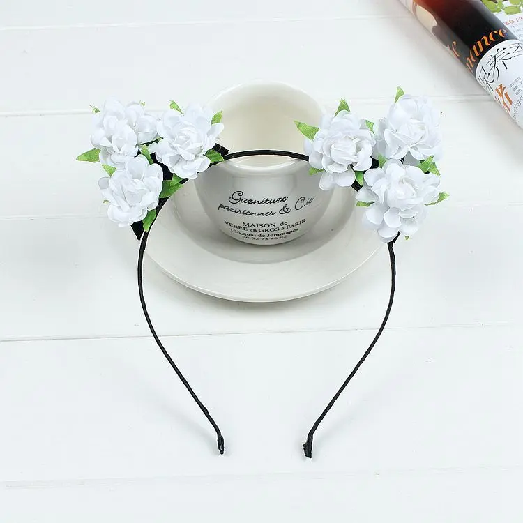 white flower cat Кружевные кошачьи ушки, мигающий ободок, светящаяся повязка на голову, головной убор на Хэллоуин, светящийся, концертный, Свадебный, Рейв, светодиодный вечерние принадлежности - Цвет: white flower cat